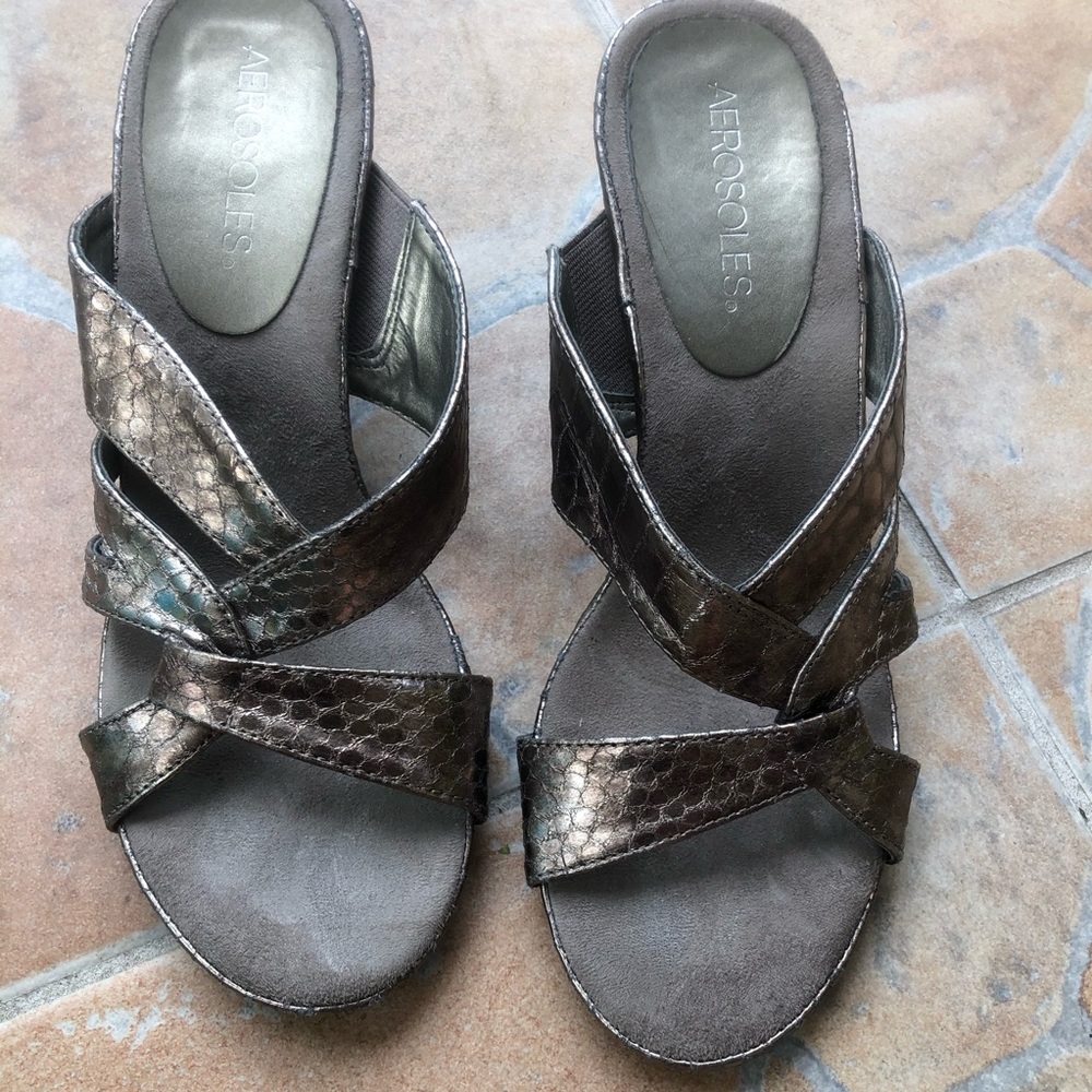 Aerosoles Bronze Snakeskin-Patterned Heel Sandals